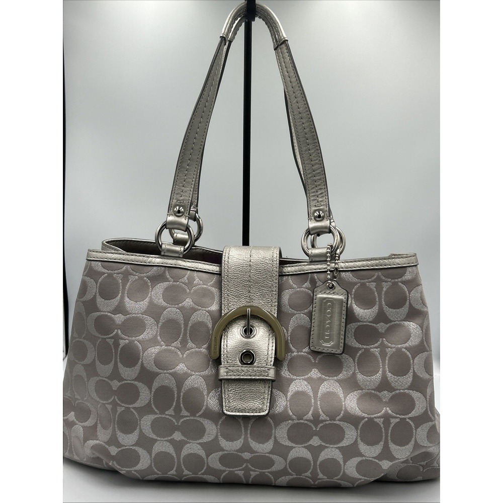 Y2K Coach Lynn SoHo Signature C Jacquard Shoulder Bag Metallic Silver F18912